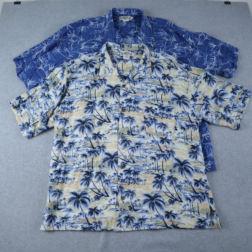 Hawaiian Tropic Shirt Mens XL Resort Casual Button Up Short Sleeve Lot of 2